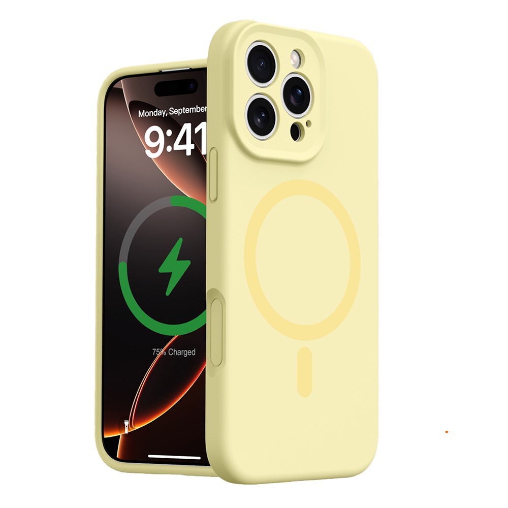 For iPhone 16 Pro Max Case Compatible with MagSafe Precise Cutouts Liquid Silicone + PC Phone Cover - Light Yellow