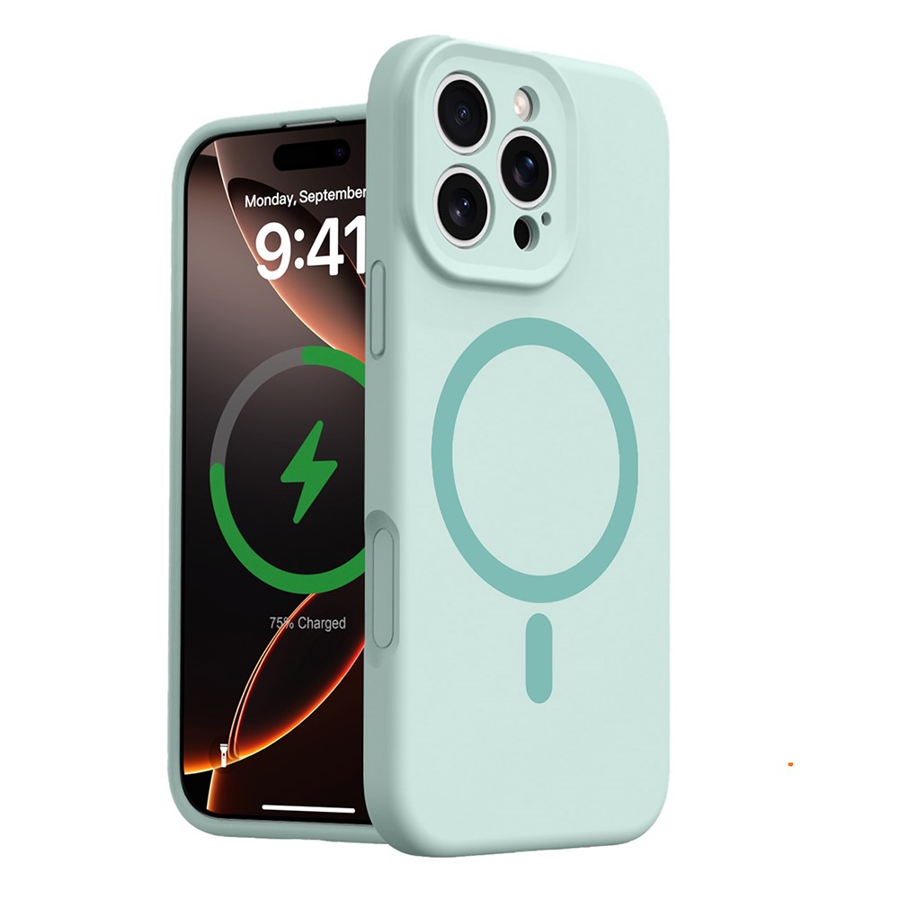 For iPhone 16 Pro Case Compatible with MagSafe Precise Cutouts Liquid Silicone + PC Phone Cover - Light Green