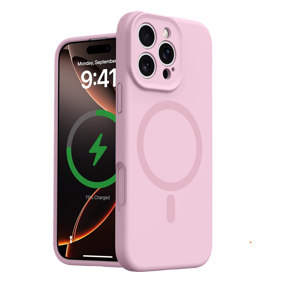 For iPhone 16 Pro Case Compatible with MagSafe Precise Cutouts Liquid Silicone + PC Phone Cover - Pink