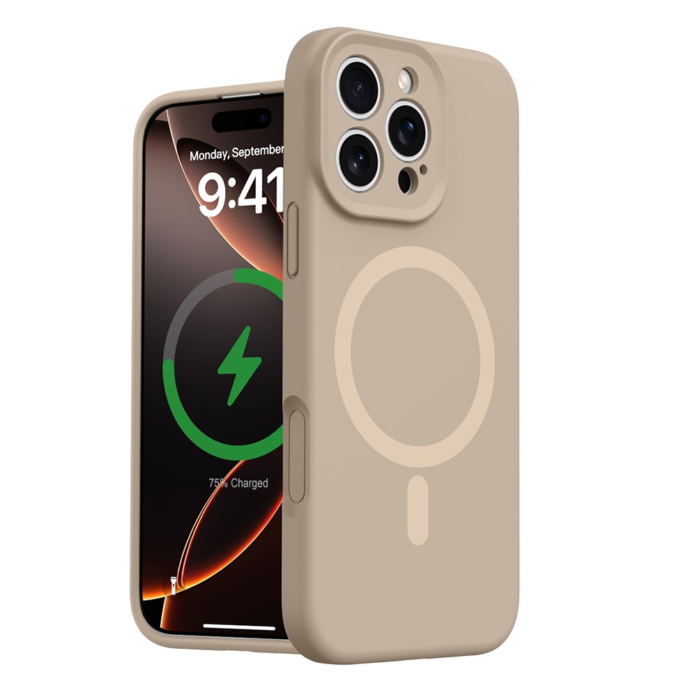 For iPhone 16 Pro Case Compatible with MagSafe Precise Cutouts Liquid Silicone + PC Phone Cover - Light Coffee