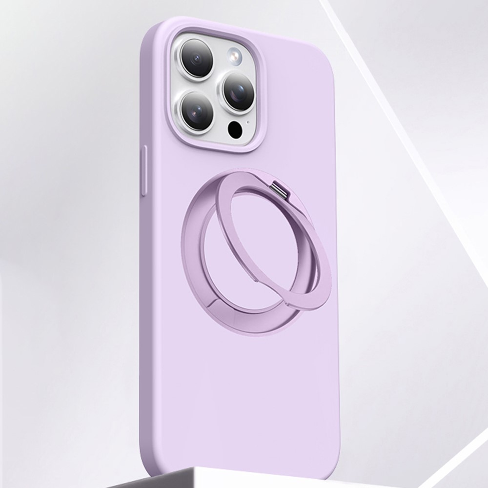For iPhone 16 Pro Max Case Rotating Kickstand Liquid Silicone + PC Phone Cover with Camera Touch Control Button - Light Purple