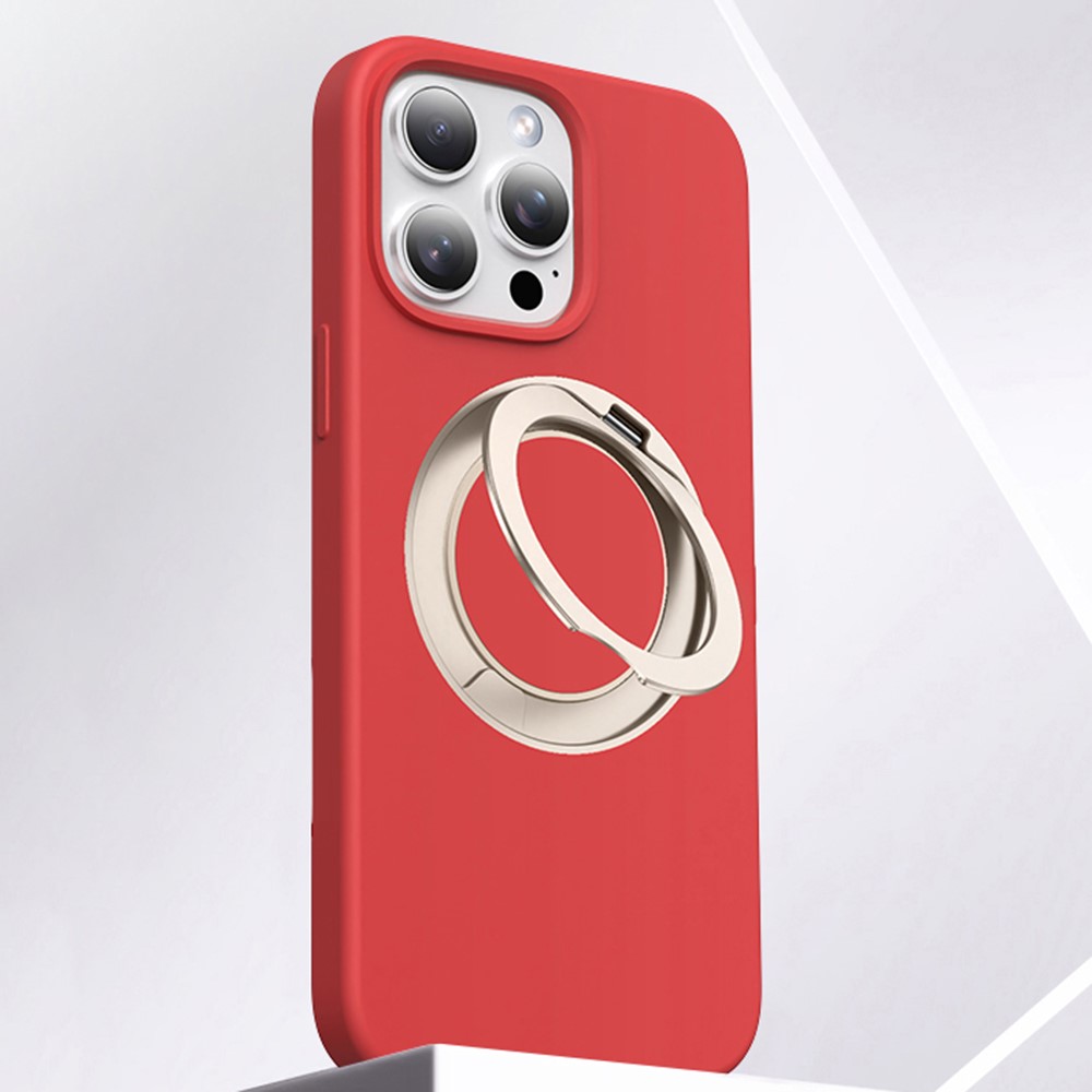 For iPhone 15 Pro Case Rotating Kickstand Liquid Silicone + PC Phone Cover - Red