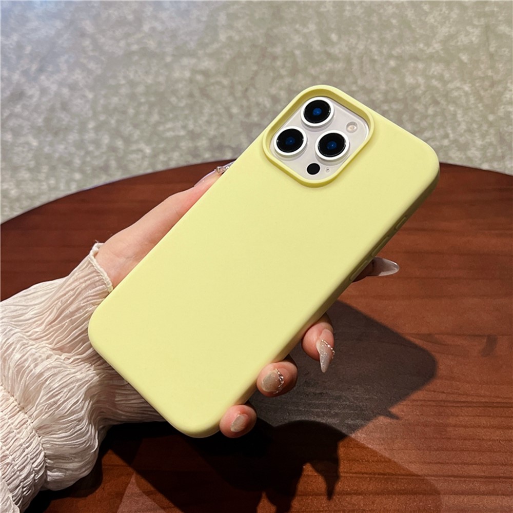 For iPhone 16 Pro Max Case Soft Microfiber Lining Liquid Silicone + PC Phone Cover - Light Yellow
