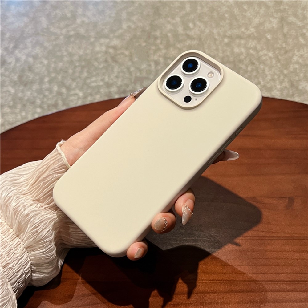 For iPhone 16 Pro Max Case Soft Microfiber Lining Liquid Silicone + PC Phone Cover - Antique White