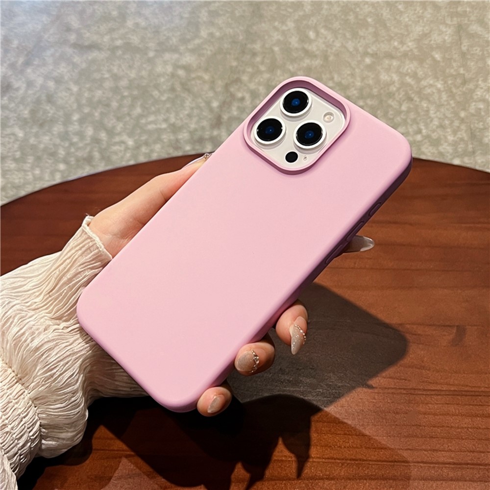 For iPhone 16 Pro Max Case Soft Microfiber Lining Liquid Silicone + PC Phone Cover - Pink