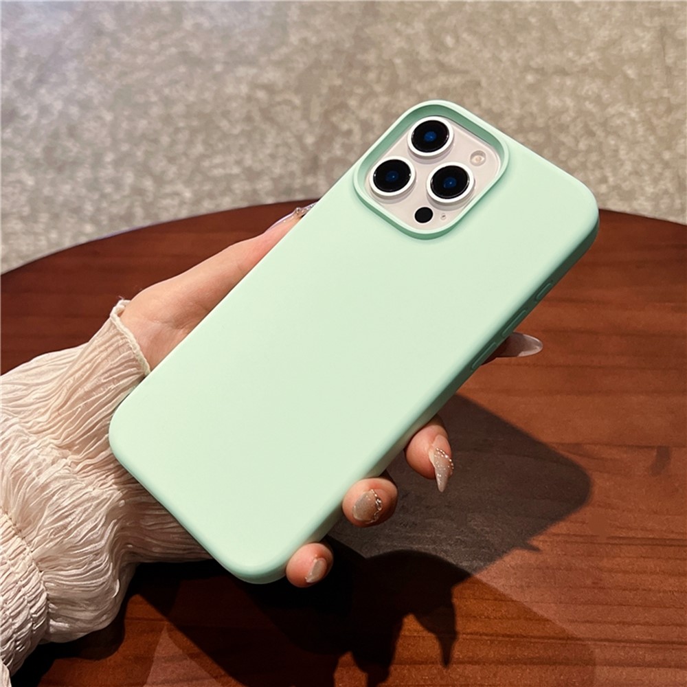 For iPhone 16 Pro Max Case Soft Microfiber Lining Liquid Silicone + PC Phone Cover - Light Green