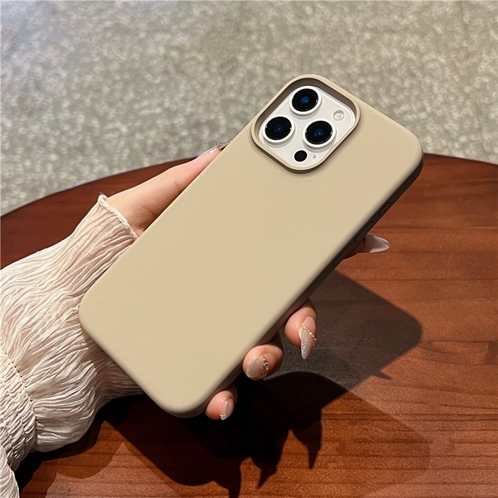 For iPhone 16 Pro Max Case Soft Microfiber Lining Liquid Silicone + PC Phone Cover - Light Coffee