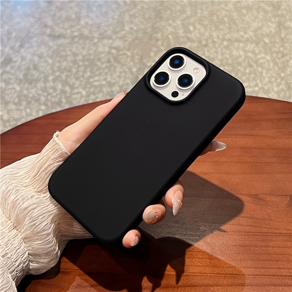 For iPhone 16 Pro Case Soft Microfiber Lining Liquid Silicone + PC Phone Cover - Black