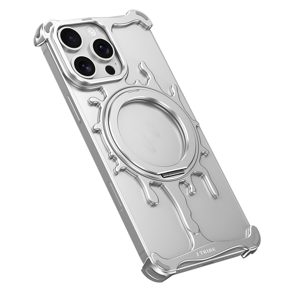 Glacier Series for iPhone 16 Pro Max Bumper Case Rotating Kickstand Metal Phone Cover Compatible with MagSafe - Silver