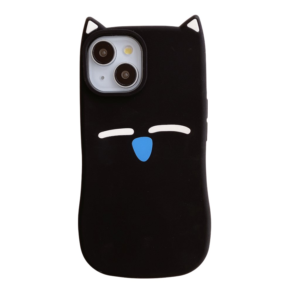 For iPhone 15 Silicone Case Cute Black Cat Design Shockproof Phone Back Cover