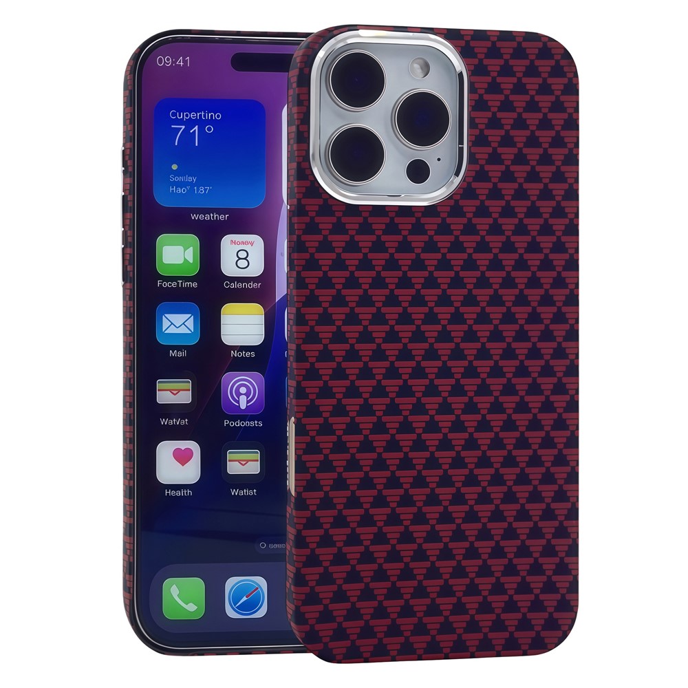 For iPhone 16 Pro Case Compatible with MagSafe Carbon Fiber Texture Hard PC Phone Cover - Red