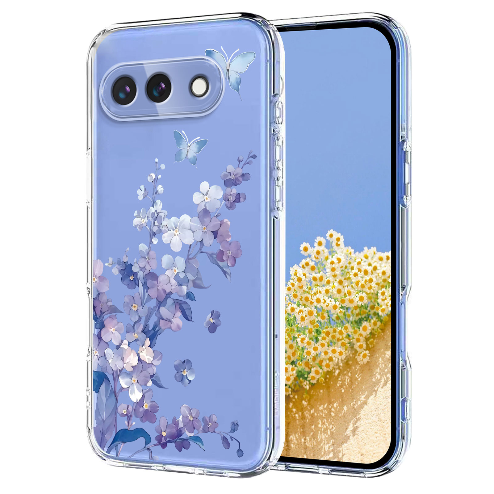 For Google Pixel 9a Case Butterfly Floral Pattern Printing TPU Phone Back Cover - Violets