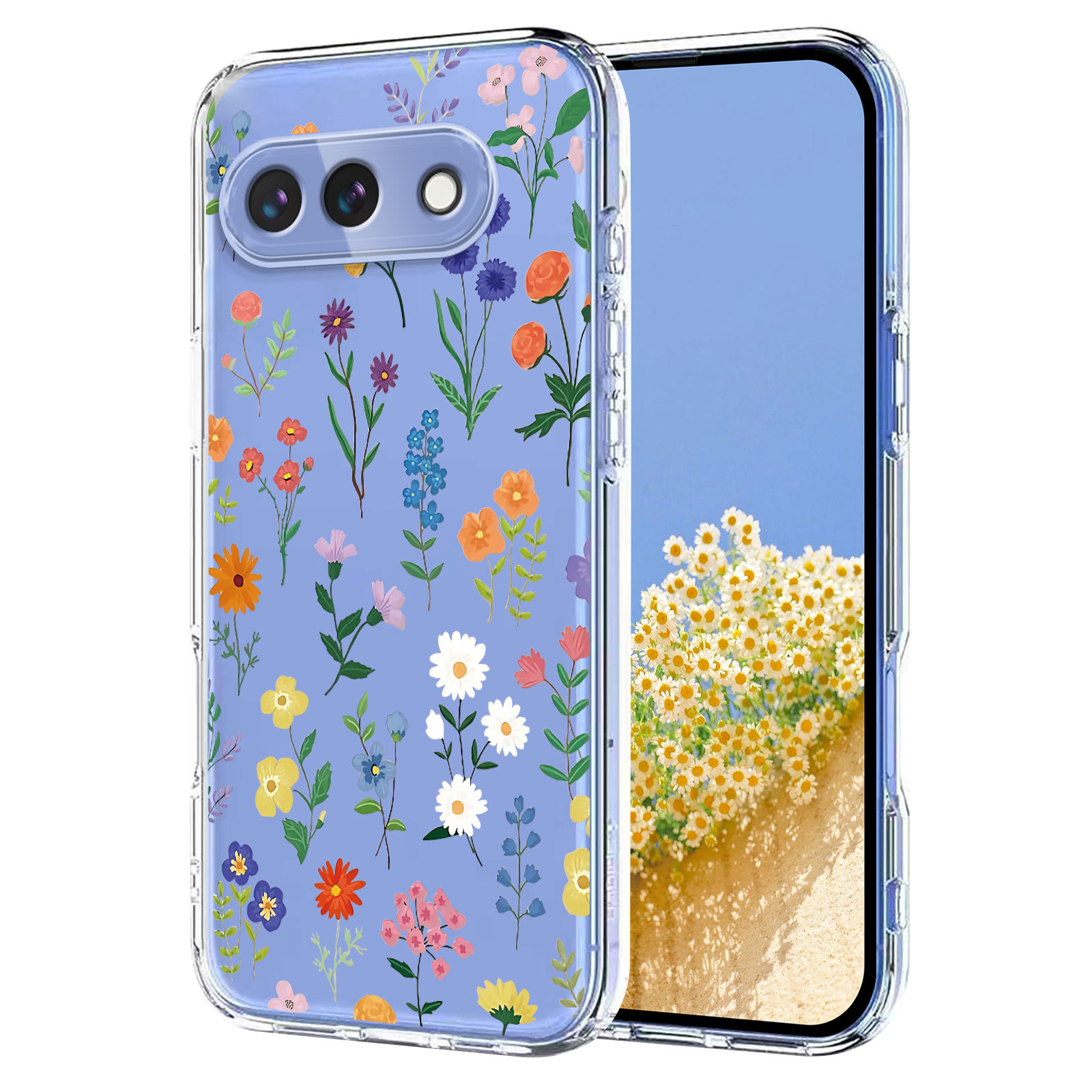 For Google Pixel 9a Case Butterfly Floral Pattern Printing TPU Phone Back Cover - Daisies