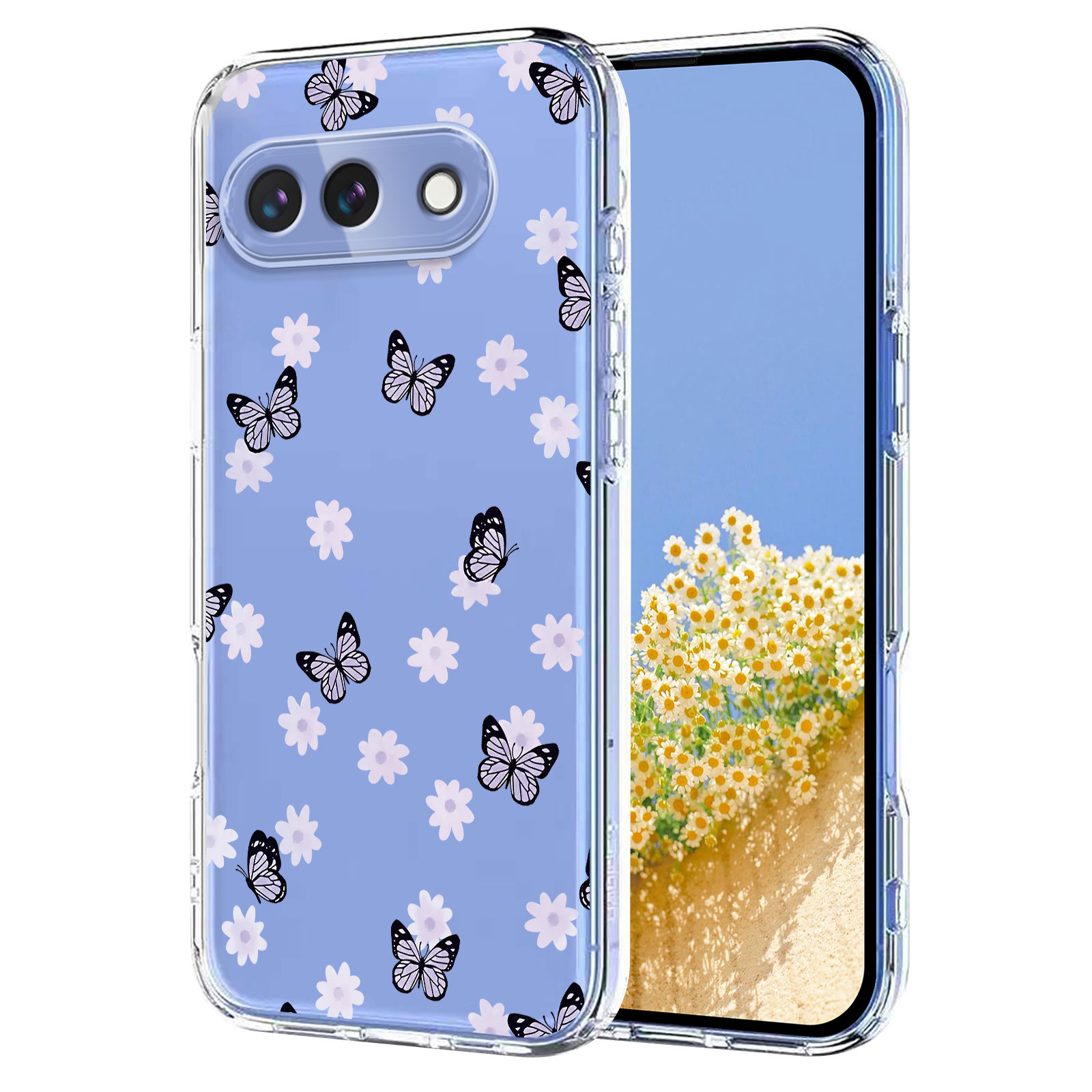 For Google Pixel 9a Case Butterfly Floral Pattern Printing TPU Phone Back Cover - Butterflies