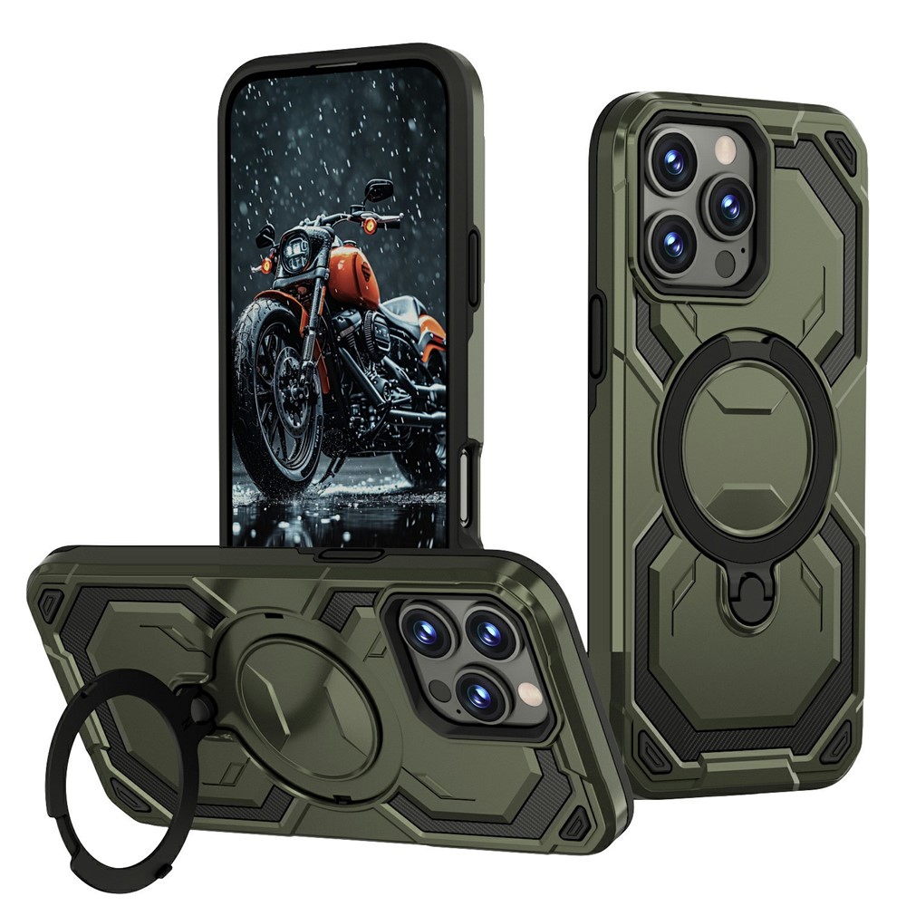 Bulk Purchasing For iPhone 13 Pro Max Case Rotating Kickstand TPU + PC Anti-drop Phone Cover - Green