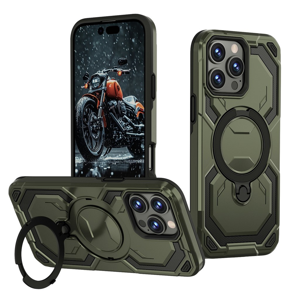 Bulk Purchasing For iPhone 14 Pro Case Rotating Kickstand TPU + PC Anti-drop Phone Cover - Green