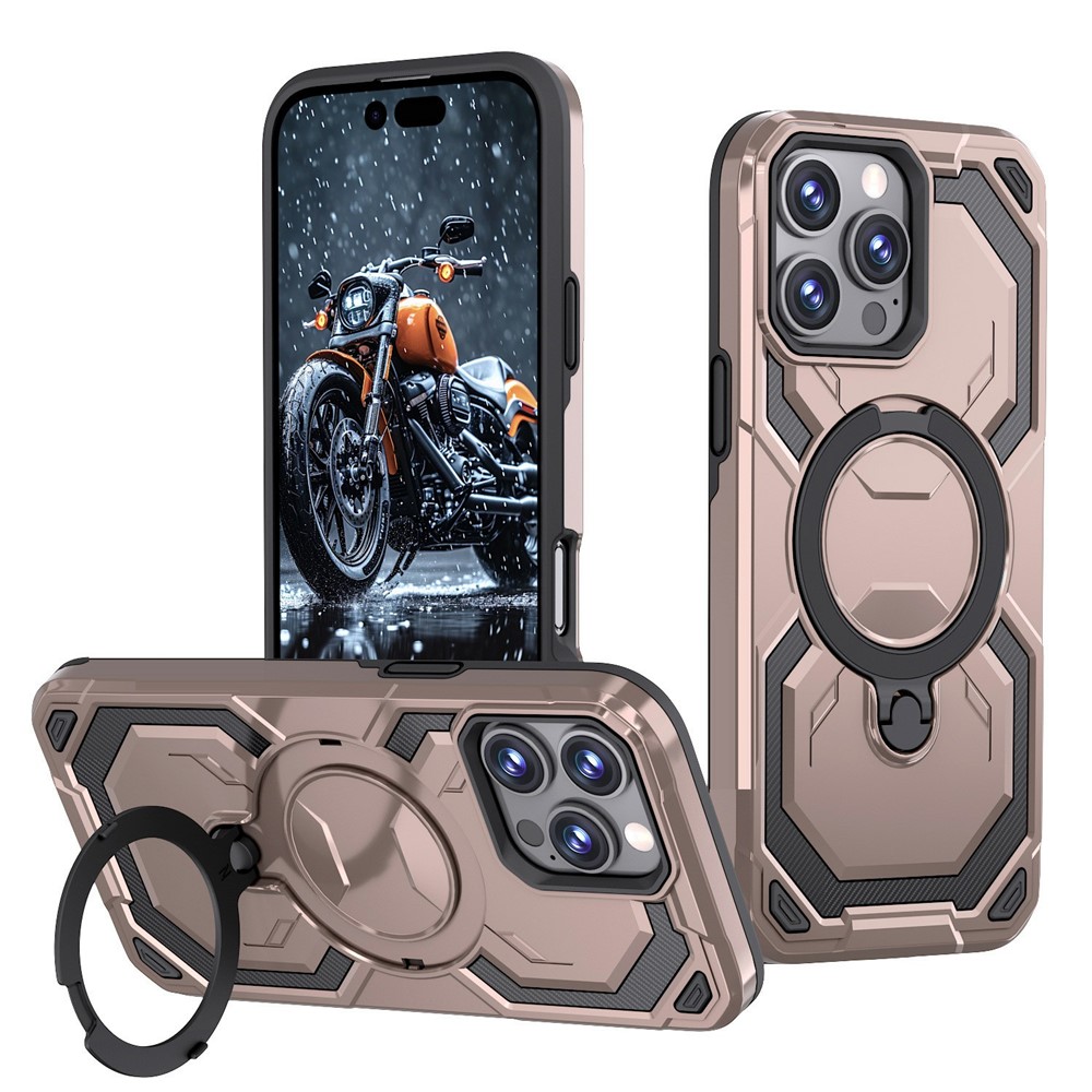 Bulk Purchasing For iPhone 15 Pro Case Rotating Kickstand TPU + PC Anti-drop Phone Cover - Pink