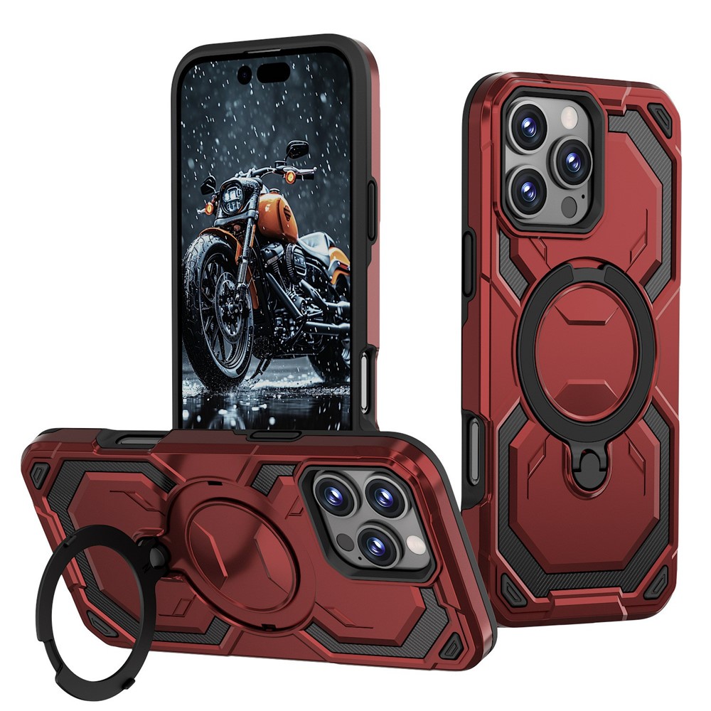 Bulk Purchasing For iPhone 16 Pro Max Case Rotating Kickstand TPU + PC Anti-drop Phone Cover - Red