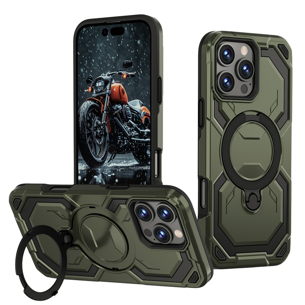 Bulk Purchasing For iPhone 16 Pro Case Rotating Kickstand TPU + PC Anti-drop Phone Cover - Green