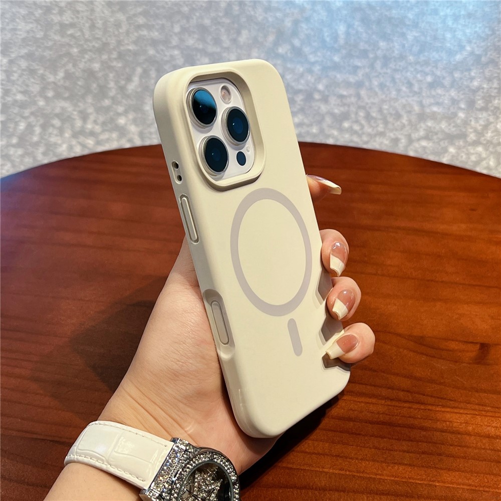 For iPhone 16 Pro Case Compatible with MagSafe Liquid Silicone + PC Anti-Scratch Phone Cover - Antique White