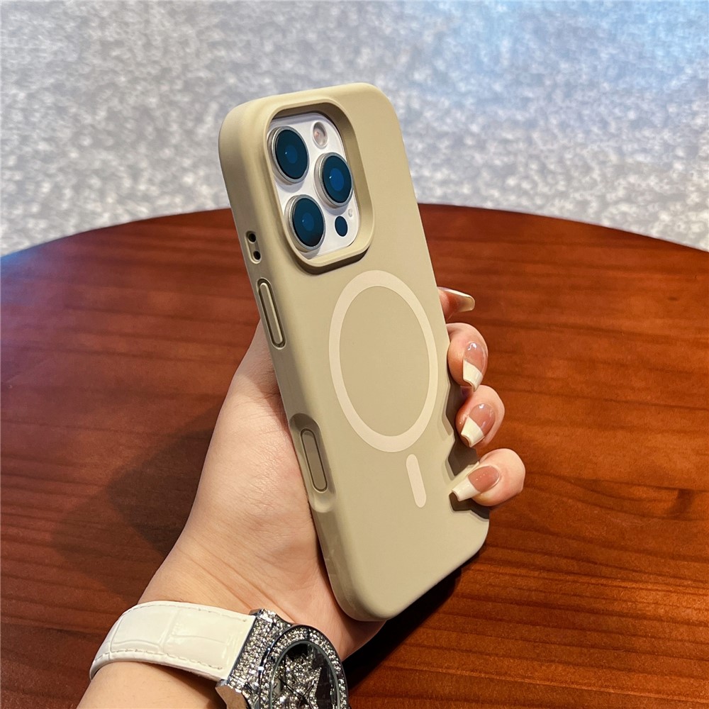 For iPhone 16 Pro Max Case Compatible with MagSafe Liquid Silicone + PC Anti-Scratch Phone Cover - Light Coffee