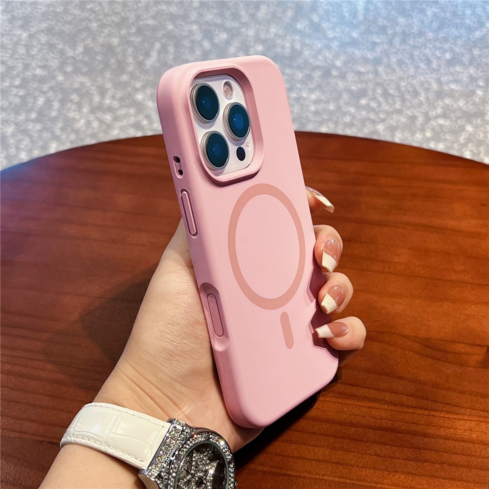 For iPhone 16 Pro Max Case Compatible with MagSafe Liquid Silicone + PC Anti-Scratch Phone Cover - Pink