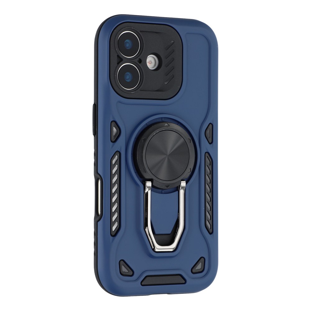 For iPhone 16 Plus Case with Kickstand Shockproof TPU + PC Phone Back Cover - Navy Blue