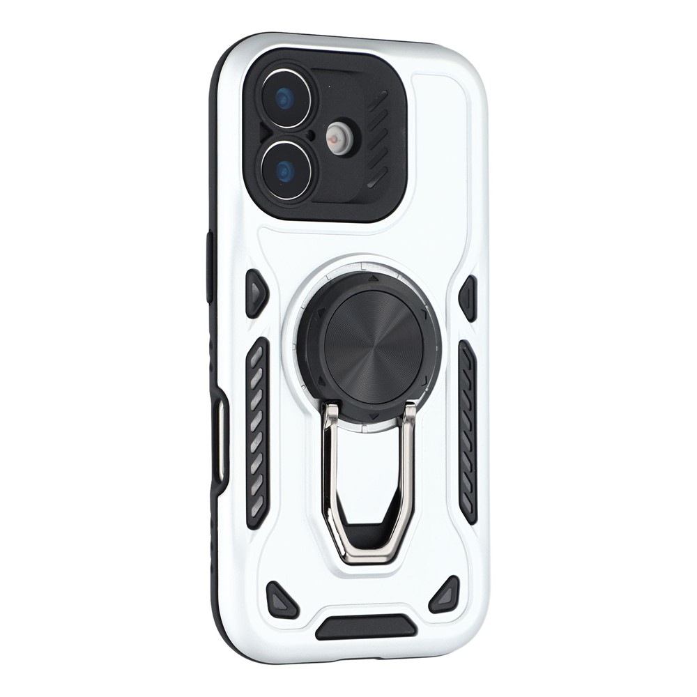 For iPhone 16 Plus Case with Kickstand Shockproof TPU + PC Phone Back Cover - White