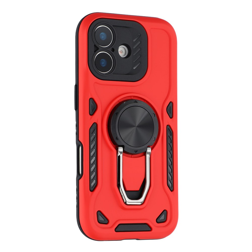 For iPhone 16 Plus Case with Kickstand Shockproof TPU + PC Phone Back Cover - Red