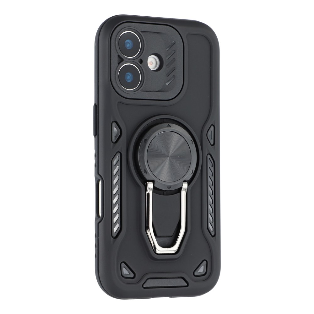 For iPhone 16 Plus Case with Kickstand Shockproof TPU + PC Phone Back Cover - Black