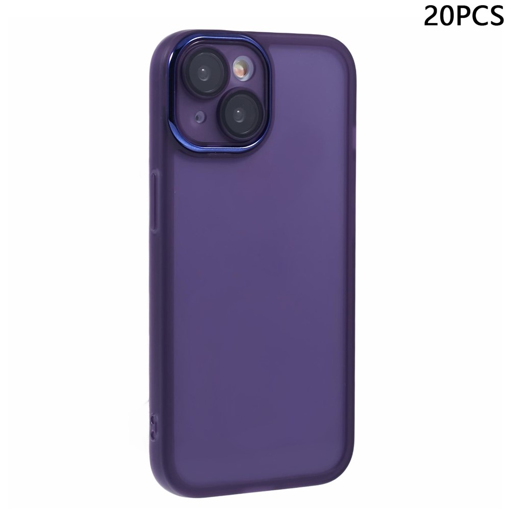 Bulk Purchasing 20Pcs For iPhone 15 Case Electroplated Camera Frame TPU Phone Cover Precise Cutouts - Transparent Purple