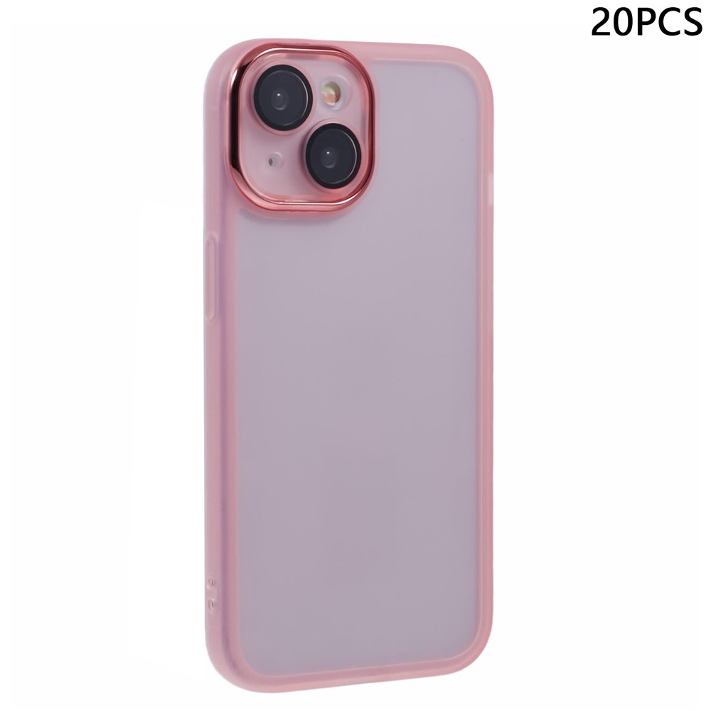 Bulk Purchasing 20Pcs For iPhone 15 Case Electroplated Camera Frame TPU Phone Cover Precise Cutouts - Transparent Pink