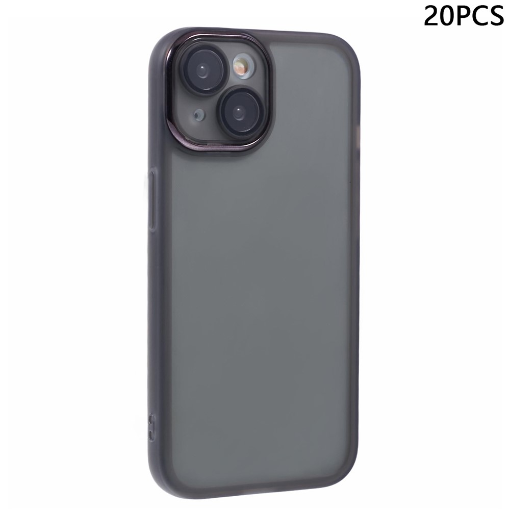Bulk Purchasing 20Pcs For iPhone 15 Case Electroplated Camera Frame TPU Phone Cover Precise Cutouts - Transparent Black