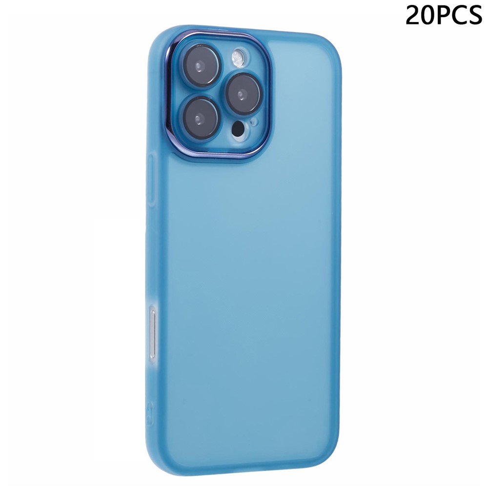 Bulk Purchasing 20Pcs For iPhone 16 Pro Max Case Electroplated Camera Frame TPU Phone Cover Precise Cutouts - Transparent Blue