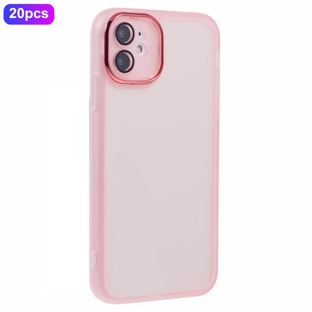 Bulk Purchasing 20Pcs For iPhone 12 Case Electroplated Camera Frame TPU Phone Cover Precise Cutouts - Transparent Pink
