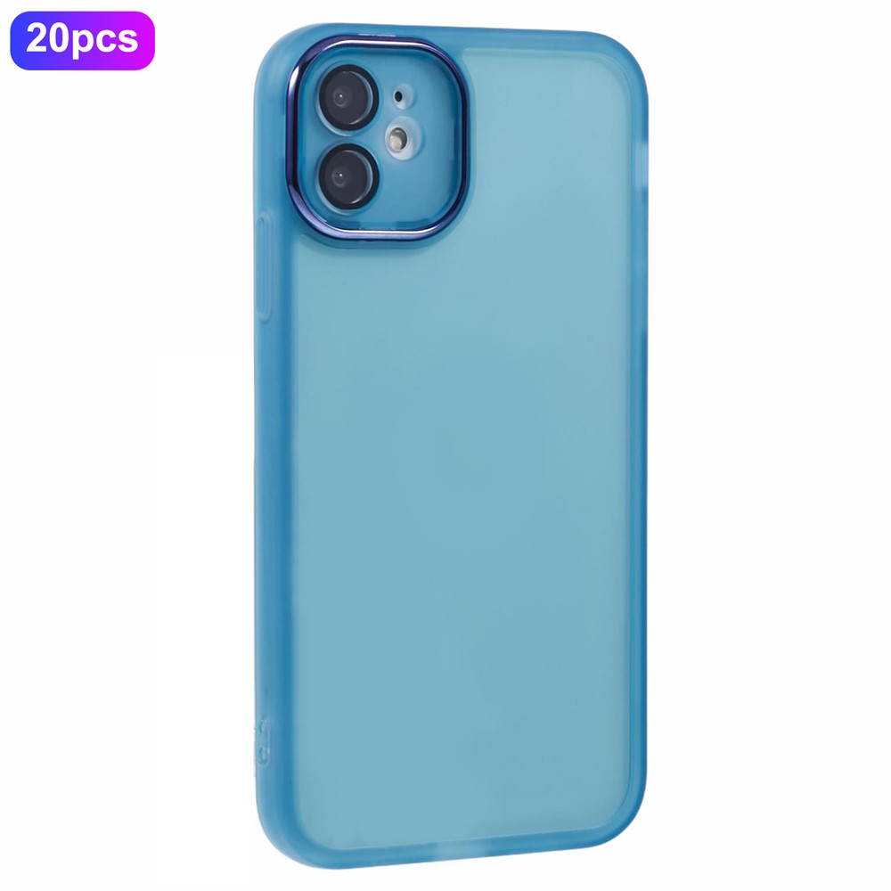 Bulk Purchasing 20Pcs For iPhone 12 Case Electroplated Camera Frame TPU Phone Cover Precise Cutouts - Transparent Blue
