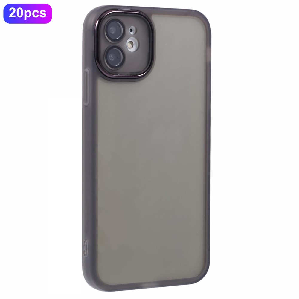 Bulk Purchasing 20Pcs For iPhone 12 Case Electroplated Camera Frame TPU Phone Cover Precise Cutouts - Transparent Black
