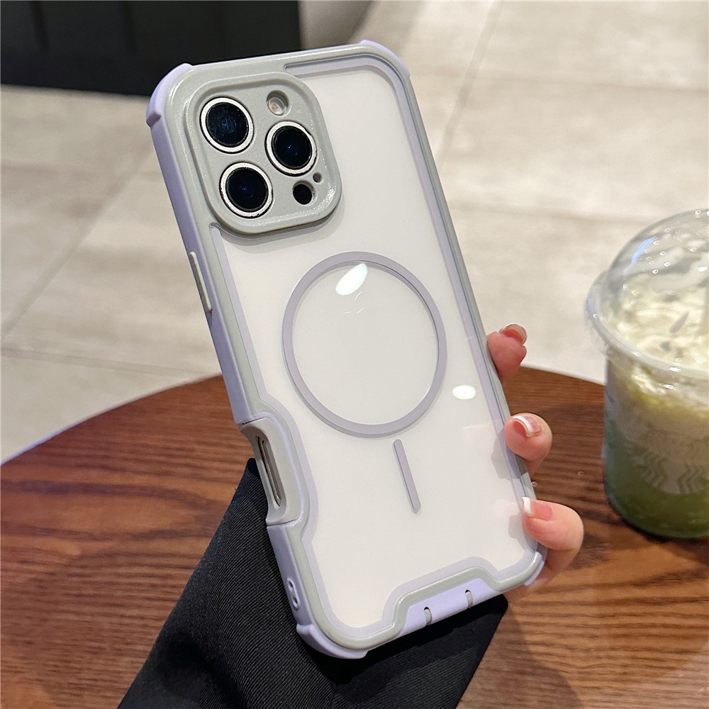 For iPhone 16 Pro Magnetic Case Detachable 4 in 1 TPU PC Acrylic Shockproof Phone Back Cover - Light Purple + Grey