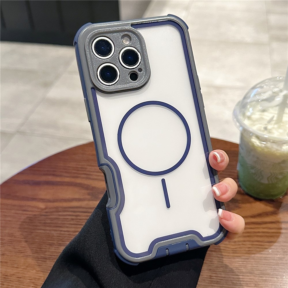 For iPhone 16 Pro Magnetic Case Detachable 4 in 1 TPU PC Acrylic Shockproof Phone Back Cover - Sapphire + Dark Grey