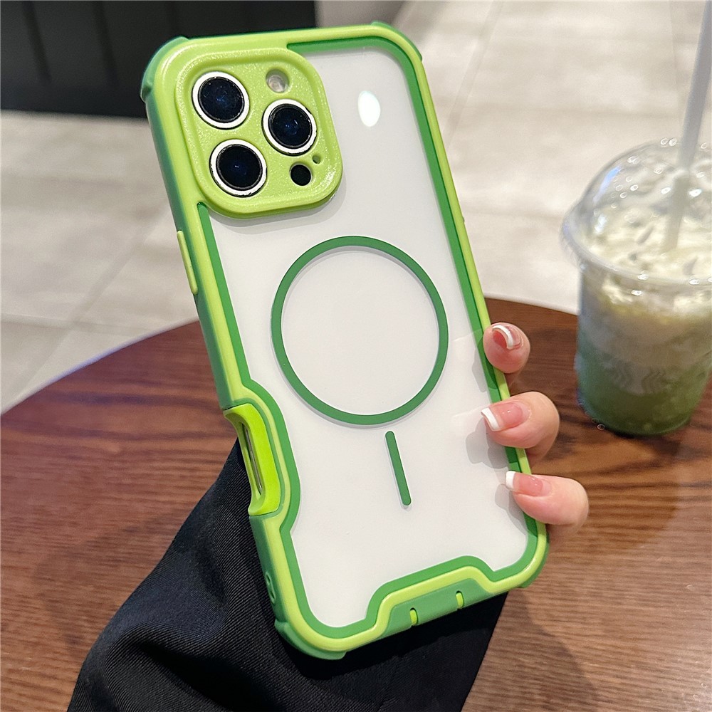 For iPhone 16 Pro Max Magnetic Case Detachable 4 in 1 TPU PC Acrylic Shockproof Phone Back Cover - Green + Grass Green