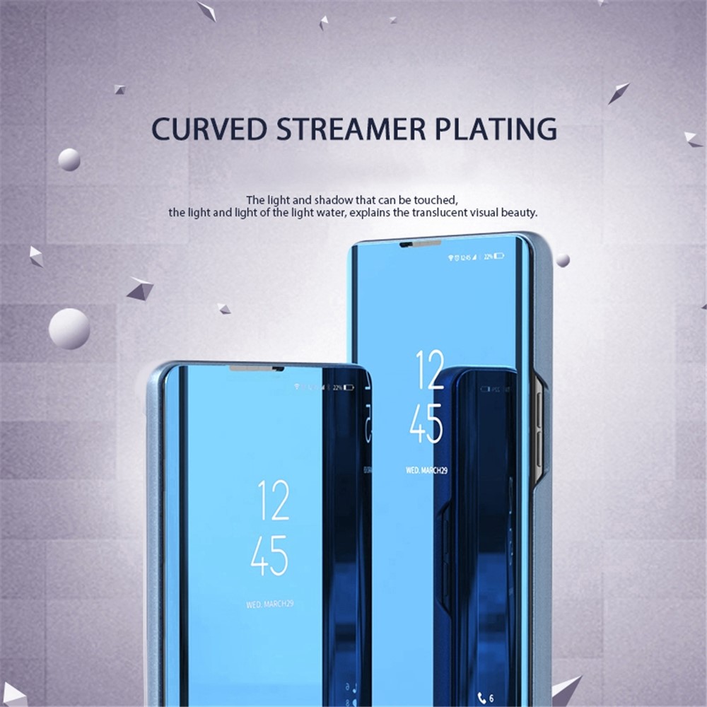 For Oppo Reno8 5G (Global Version) Scratch-proof PU Leather Mirror Flip Electroplating Cover Clear View Window Stand Phone Case - Blue-3