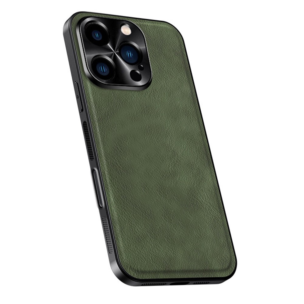 For iPhone 16 Pro Case PU + TPU + PC Phone Back Cover with Metal Lens Frame - Green