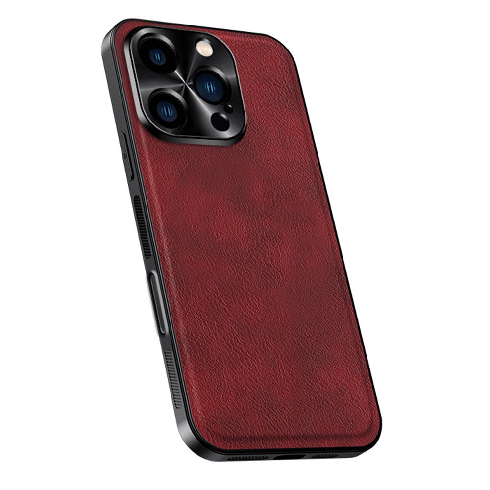 For iPhone 16 Pro Case PU + TPU + PC Phone Back Cover with Metal Lens Frame - Wine Red