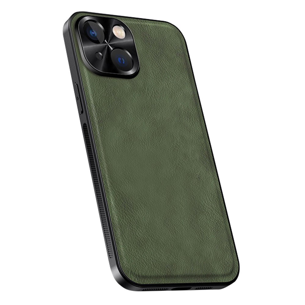 For iPhone 15 Case PU + TPU + PC Phone Back Cover with Metal Lens Frame - Green
