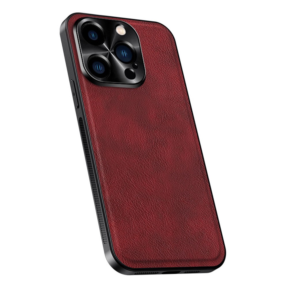 For iPhone 15 Pro Case PU + TPU + PC Phone Back Cover with Metal Lens Frame - Wine Red