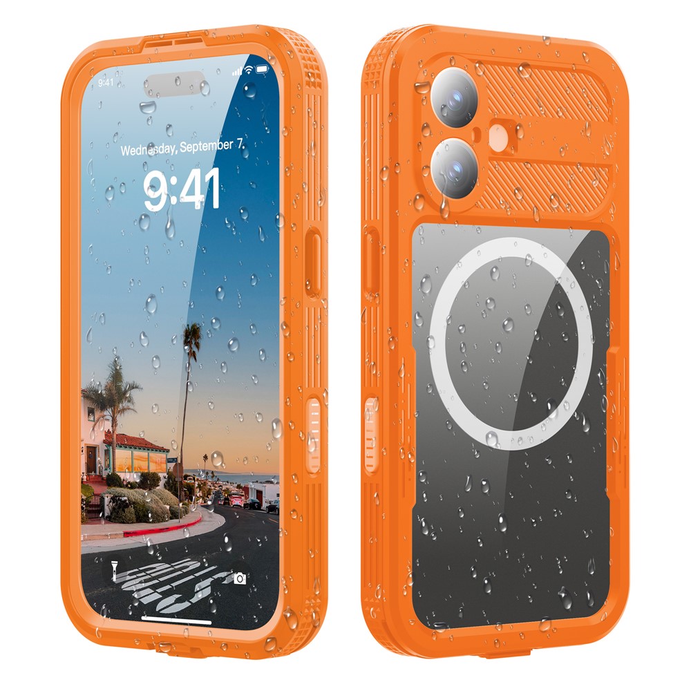 SHELLBOX For iPhone 17 IP68 Waterproof Case Compatible with MagSafe Clear Phone Cover - Orange