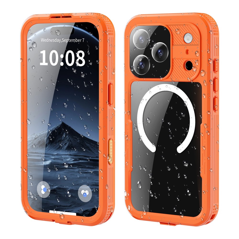 SHELLBOX For iPhone 17 Pro IP68 Waterproof Case Compatible with MagSafe Clear Phone Cover - Orange