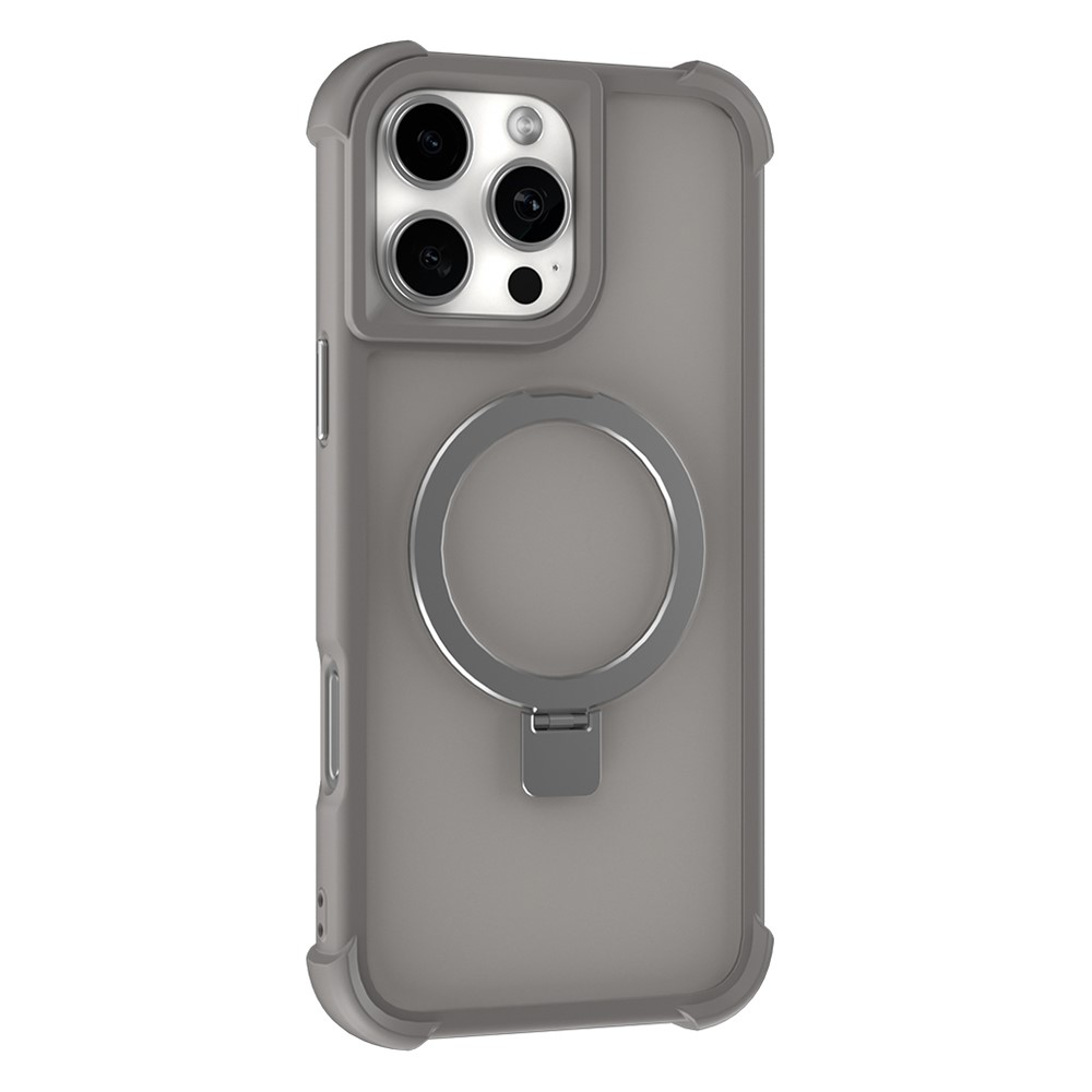 For iPhone 16 Pro Magnetic Case Anti Drop TPU + PC Kickstand Phone Back Cover - Grey