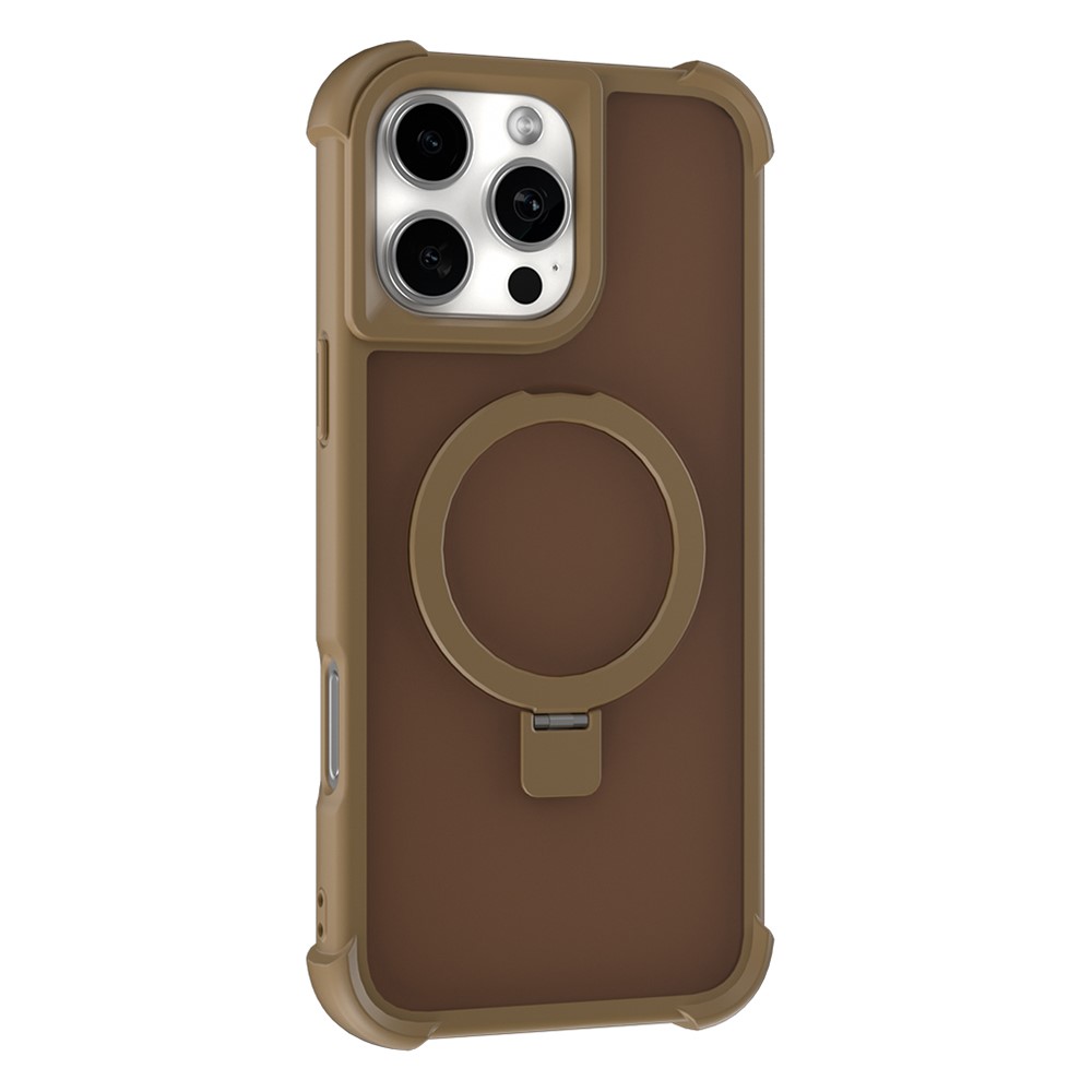 For iPhone 16 Pro Max Magnetic Case Anti Drop TPU + PC Kickstand Phone Back Cover - Desert Gold