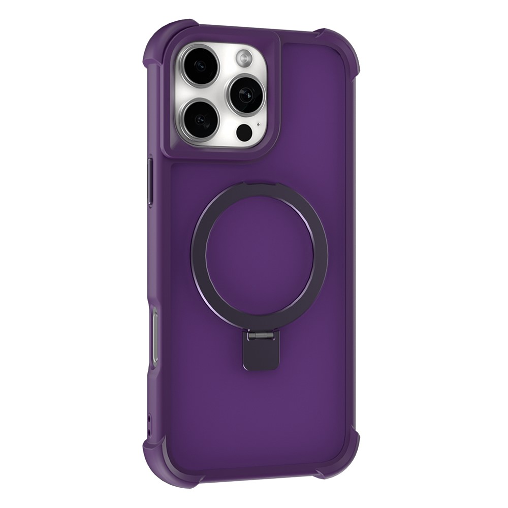For iPhone 16 Pro Max Magnetic Case Anti Drop TPU + PC Kickstand Phone Back Cover - Dark Purple